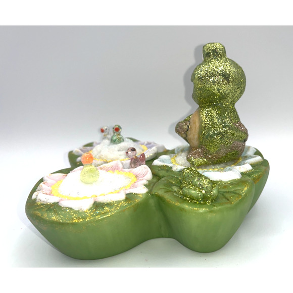 Vintage Ceramic Green Frog on Lilly Pad Ducks Deb O. Original OOAK Spring Decor - Picture 15 of 16